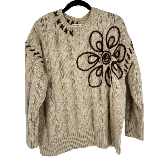 AndTheWhy New Sweater‎ Size M/L Wool Blend Beige Flower Knit - Picture 1 of 12
